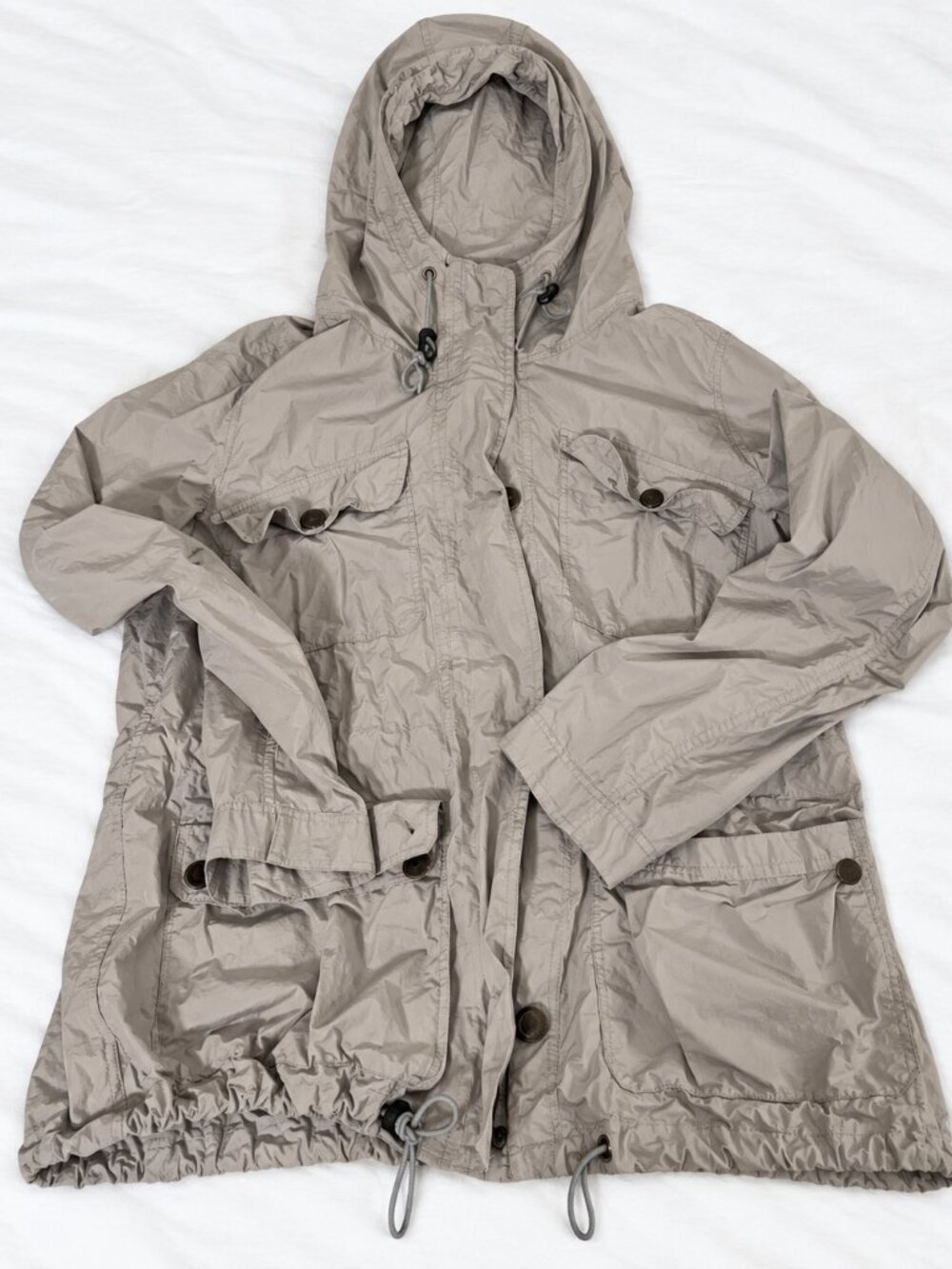LOFT Medium Taupe Hooded Utility Jacket Cargo Field Anorak Gorpcore